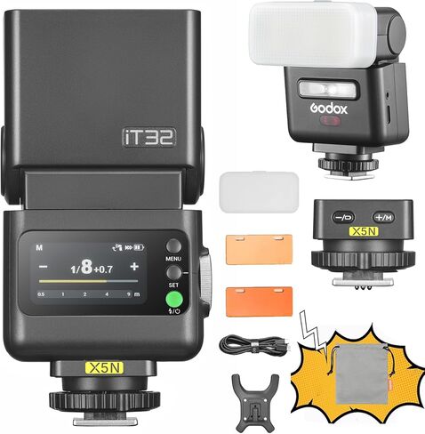 فلاش كاميرا GODOX IT32 TTL مع مشغل فلاش لاسلكي X5S لسوني متوافق مع X3، X3Pro، XPro، XProII، X2T، جهاز استقبال مدمج 2.4 جيجا هرتز، مع عاكس وموزع in Kuwait
