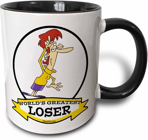 3dRose Funny Worlds Greatest Loser Lady Cartoon Two Tone Mug, 11 oz, Black/White in Saudi Arabia