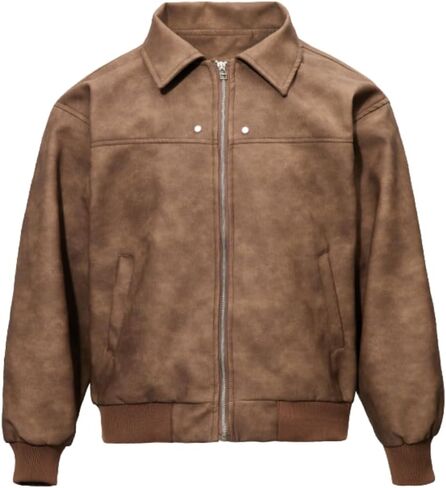 Men's Teen Faux Leather Zip Up Bomber Jacket 90S Vintage Biker Racing Moto Jackets Streetwear Coats in Saudi Arabia
