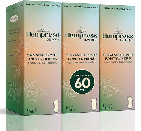 Hempress Panty Liners for Women, 80 Count, Feminine Care Organic Pads, Light Absorbency Comfortable Discreet Pantiliners, Cotton Menstrual Sanitary Napkins, Fragrance Free, Skin Friendly & Breathable in Saudi Arabia