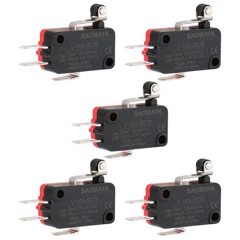Baomain Micro Switch V-166-1C25 Roller Lever Arm SPDT NO/NC Momentary Pack of 5 in Saudi Arabia