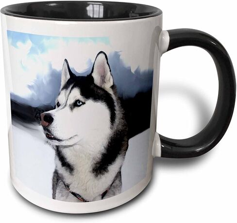 كوب 3dRose Siberian Husky-Two Tone Black، 11 أونصة، متعدد الألوان in Saudi Arabia