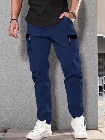 Men's Cargo Pants Elastic Waist Lightweight with Pockets for Hiking in Saudi Arabia