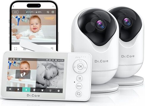 جهاز مراقبة الأطفال Dr.Care VistaView Lite RB الذكي بتقنية WiFi - شاشة مقسمة 4 بوصات بدقة 720 بكسل وتحكم في تطبيق الكاميرا بدقة 1080 بكسل، وتنبيهات الحركة، وبطارية قابلة للإزالة بقدرة 2500 مللي أمبير في الساعة، ورؤية ليلية عالية الدقة، ومحادثة ثنائية الات in Kuwait