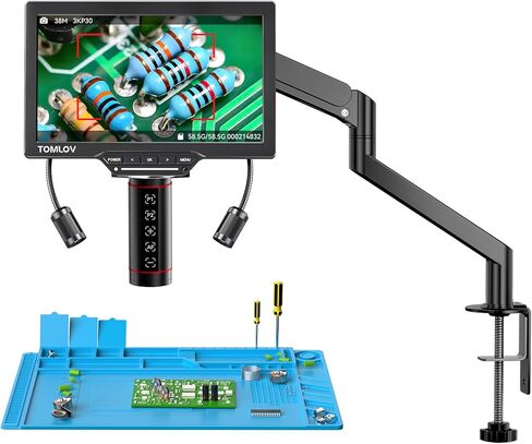 TOMLOV Autofocus Digital Microscope TM3K-AF Max: 3K Flex Arm HDMI Microscope with Screen, Micro Soldering Microscopes, Coin Magnifier, 10.1" IPS Screen, Side Lights, Repair Mat, PC/TV Compatible, 64G in Saudi Arabia