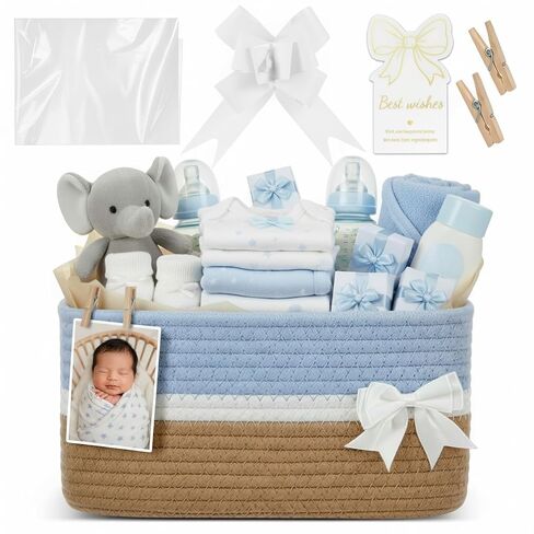 Christmas Thanksgiving Small Woven Gift Basket for Nursery Room with Tissue Paper, Wooden Clips, Greeting Card, Empty Bow Basket for Birthday Wedding, 12 x 8 x 6 Inches(Pink) in Saudi Arabia