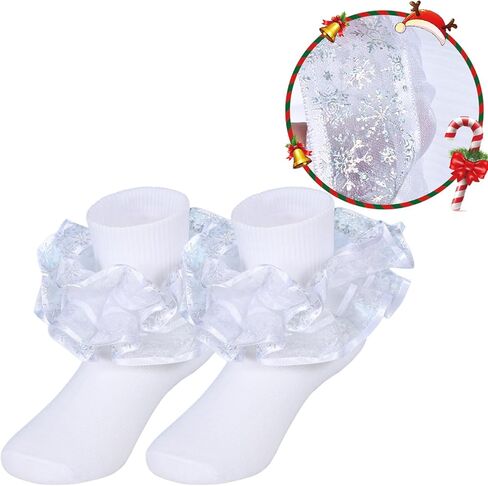 Toddler Lace Green Red Cute Dwarf and Merry Christmas Ruffles Socks for Girls Turn Cuff Gnomes Frilly Dress Sock in Saudi Arabia