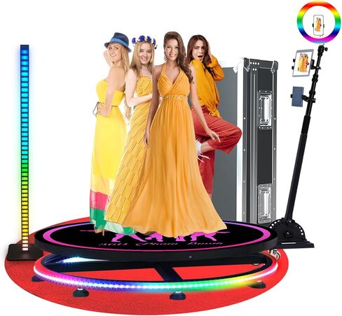 آلة كشك الصور 360 درجة للحفلات، كشك الكاميرا 360 درجة مع حقيبة الطيران، حزمة البطارية، التطبيق، الشعار المغناطيسي المخصص، إلخ البدلة الفاخرة، التحكم عن طريق جهاز التحكم عن بعد أو التطبيق، حقيبة الطيران (40 بوصة) in Saudi Arabia