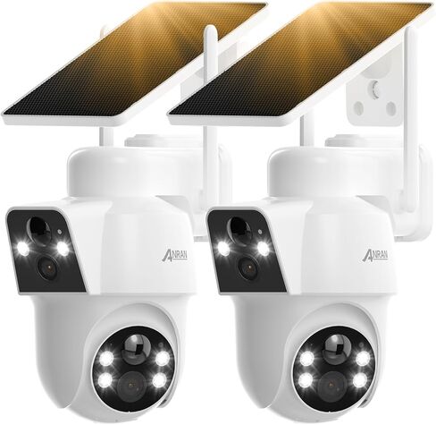 ANRAN Dual-Lens Solar Security Camera, 3MP Wireless Outdoor Camera for Home Security, 100% Wire-Free with Solar Panel, Color Night Vision, Motion Detection, 2.4GHz WiFi, IP66 Weatherproof in Saudi Arabia