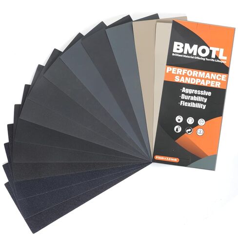 Sandpaper Sheets 9x11 Assortment：12 Pcs Wet Dry Silicon Carbide 80 120 180 220 320 400 Assorted Grit Sand Paper for Wood Furniture/Automotive/Metal Sanding in Saudi Arabia
