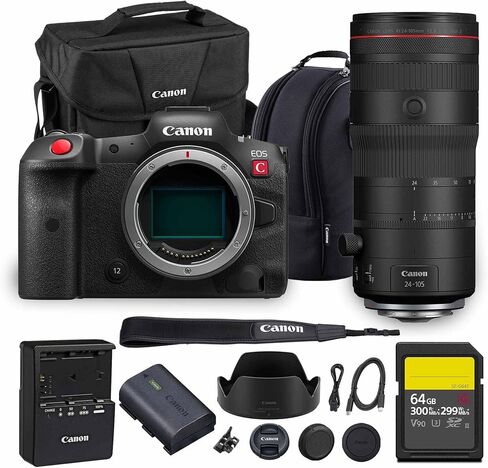 Canon EOS R5 C Mirrorless Cinema Camera 45MP Full Frame 8K RAW Video Dual Pixel AF Hybrid Photography Filmmaking Camera (5077C002) + Canon RF 100-500mm Lens + 64GB Card + Bag in Saudi Arabia