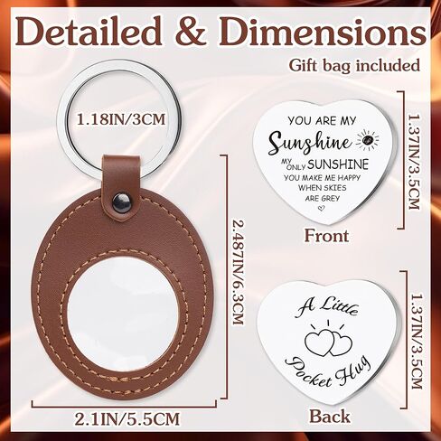 Heart Pocket Hug Token Keychains - Long Distance Have Hug Gifts Keepsake, Double Sided Stainless Steel with Leather Keychain in Saudi Arabia