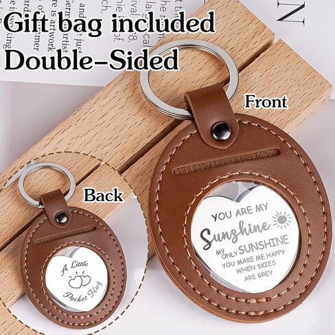 Heart Pocket Hug Token Keychains - Long Distance Have Hug Gifts Keepsake, Double Sided Stainless Steel with Leather Keychain in Saudi Arabia