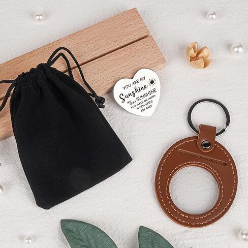 Heart Pocket Hug Token Keychains - Long Distance Have Hug Gifts Keepsake, Double Sided Stainless Steel with Leather Keychain in Saudi Arabia