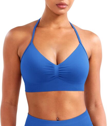 YEOREO SoftHue Women Halter Sports Bra Longline Strappy Bras Vanie V Neck Padded Seamless Open Back Workout Gym Crop Top in Saudi Arabia