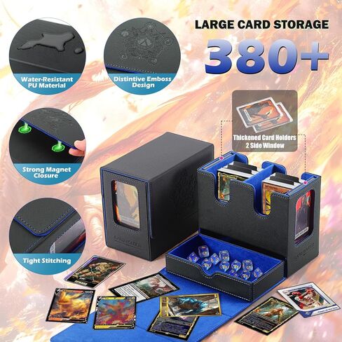 MTG Commander Deck Box with Dual Display Windows & Large Dice Tray, PU Leather Trading Card Storage Case, 380+ Unsleeved Cards, 4 Card Dividers and 2 Card Holders for YuGiOh, TCG Deck Box in Saudi Arabia