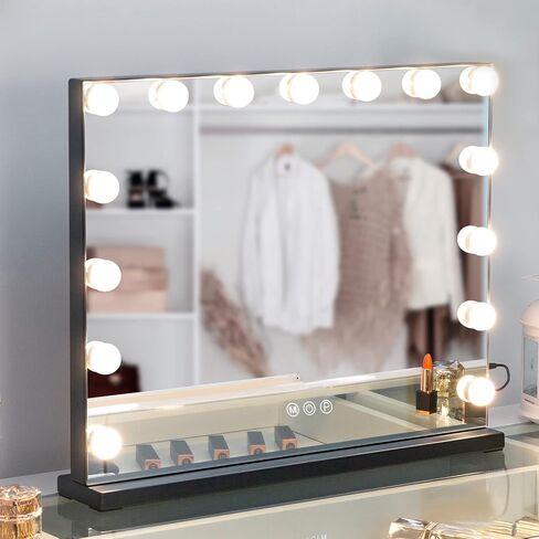 Hansong Vanity Mirror with Lights, 22''x18'' Hollywood Mirror, Makeup Mirror with 15 Dimmable Bulbs, 10X Magnification and USB Charging Port, White in Kuwait