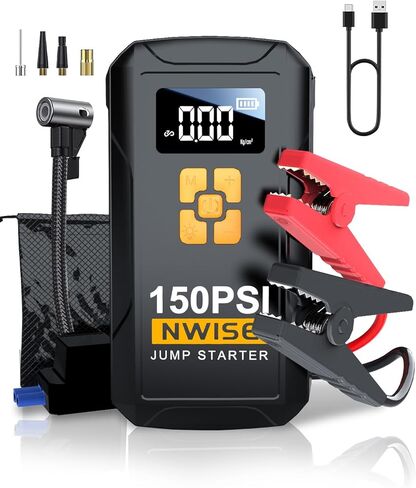 NWISE 6000A Jump Starter مع ضاغط الهواء ، حزمة بطارية قفزة 160psi مع نفخ الإطارات الرقمية ، حزمة معززة 12V مع شاشة كبيرة LCD ، ضوء الطوارئ in Kuwait