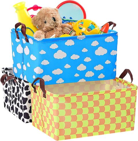 3 Pack Magical Wizard Storage Baskets Waterproof Canvas with Leather Handles Storage Basket Organizer Collapsible Bins for Closet Toys Clothes Room Decor in Saudi Arabia