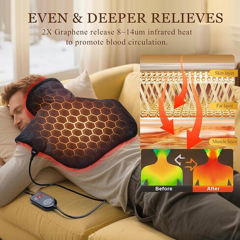 وسادة تدفئة للرقبة والكتف: 2X من الجرافين فائق السخونة بحد أقصى 160 درجة فهرنهايت لتخفيف الألم بشكل أسرع وأعمق - إيقاف تلقائي لمدة 4 ساعات للاستخدام في المكتب المنزلي - يمكن غسله في الغسالة - هدايا للزوج الأب الجد in Kuwait