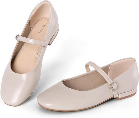 Women's Mary Jane Flats Soft Leather Ballet Flats with Ankle Strap,Comfortable Dressy Slip on Mary Jane Shoes Women in Kuwait