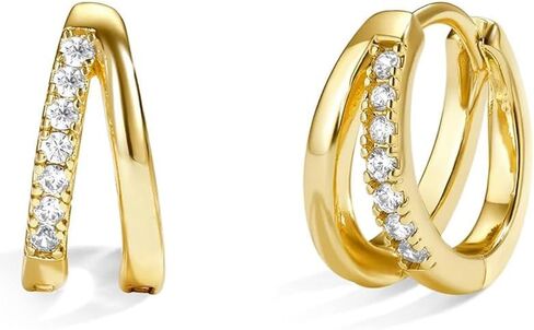 أقراط مزدوجة ، فضيات الجنيه الاسترليني مع طلاء الذهب ، الزركونيا المكعب ، 0.437 بوصة in Kuwait