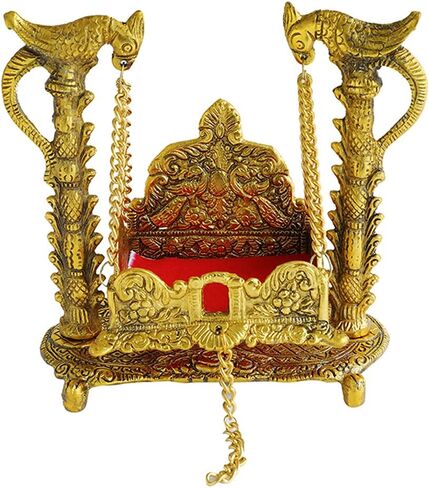 أرجوحة Laddu Gopal Jhula المزخرفة المطلية بالذهب المؤكسد بال جوبال كريشنا لديكور المنزل كريشنا جولا لبوجا، عناصر بوجا التقليدية الهندية للهدايا (الحجم: -6 بوصات × 5 بوصات × 3 بوصات) in Kuwait