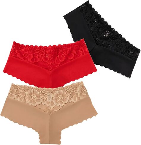 OYOANGLE Women's 3 Pack Leopard Print Lace Panties Seamless Breif Underwear Breathable Underwear in Saudi Arabia