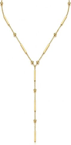 Mchic Sexy Gold Lariat Necklace for Women: Dainty Long Drop Necklaces Gold Plated Beaded/Heart/CZ/Bar/Ball Stainless Steel Chain Necklaces Y Dangle Layered Necklace Trendy Jewelry Gift for Women in Kuwait