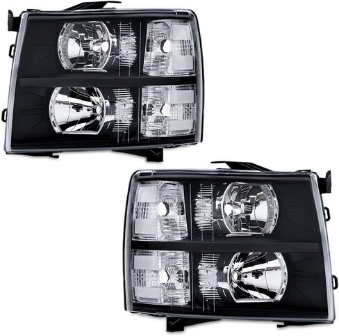 LED DRL الأمامي المصابيح الأمامية مصابيح أمامية متوافقة مع Chevy Silverado 1500 2007-2013/2500 3500 & HD Models 2007-2014 ((LED Type Smoky Lens Black Housing Reflector) 22853027 ، 22853028 ، Pair. in Saudi Arabia