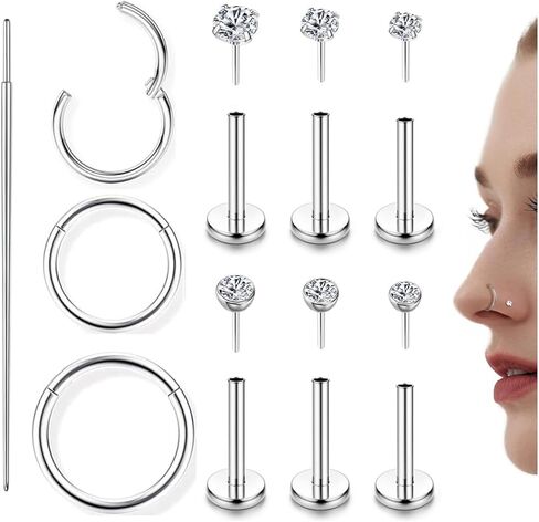 Incaton 18G Threadless Flat Back Stud Earrings For Women Men, 316L Surgical Steel Hypoallergenic Push in Nose Studs CZ Nose Nostril Tragus Helix Labret Studs Lip Rings Piercing Jewelry in Kuwait