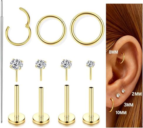 Incaton 18G Threadless Flat Back Stud Earrings For Women Men, 316L Surgical Steel Hypoallergenic Push in Nose Studs CZ Nose Nostril Tragus Helix Labret Studs Lip Rings Piercing Jewelry in Kuwait