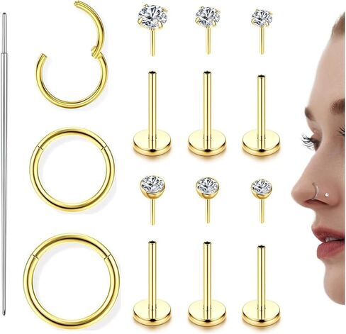 Incaton 18G Threadless Flat Back Stud Earrings For Women Men, 316L Surgical Steel Hypoallergenic Push in Nose Studs CZ Nose Nostril Tragus Helix Labret Studs Lip Rings Piercing Jewelry in Kuwait