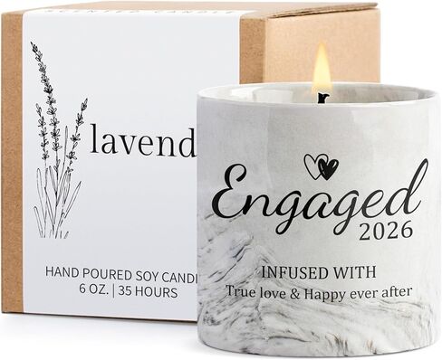 Engagement Gifts - Gift for Newly Engaged Couples, Fiance Gifts for Women, Bridal Shower, Wedding Bride Gift - Engaged Present 6 Oz Engaged 2025 Lavender Ceramics Candle in Kuwait