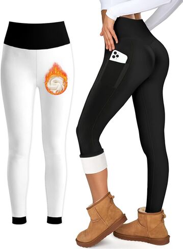 Blue Breath Fleece Lined Leggings Women-Tummy Control High Waisted Workout Thermal Warm Soft Yoga Pants in Saudi Arabia