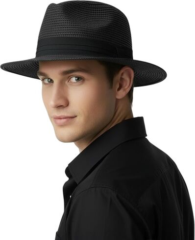 Straw Panama Hat Men Women Fedora Hats Wide Brim Beach Hats UPF50+ in Saudi Arabia
