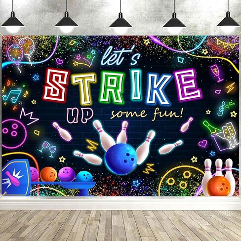 Bowling Birthday Backdrop Let's Strike up Some Fun Bowling Party Photography Background Bowling Club Decor Banner Neon Glow Birthday Supplies Photo Booth Studio Props 7x5ft YL033YL in Saudi Arabia
