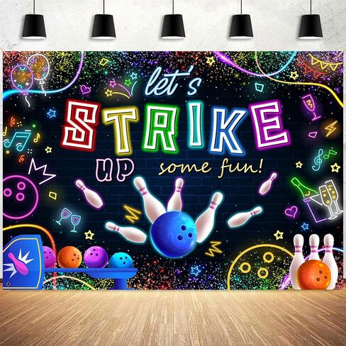 Bowling Birthday Backdrop Let's Strike up Some Fun Bowling Party Photography Background Bowling Club Decor Banner Neon Glow Birthday Supplies Photo Booth Studio Props 7x5ft YL033YL in Saudi Arabia