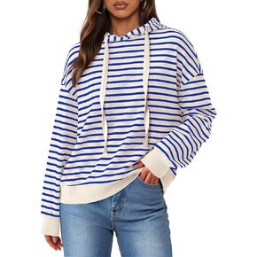 KIRUNDO Hoodies for Women Fall Fashion 2025 Long Sleeve Striped Pullover Tops Casual Loose Sweatshirt With Drawstring in Kuwait