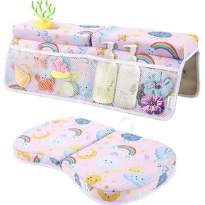 Odor-Free Baby Bath Kneeler and Elbow Rest Pad Set, 1.6'' Thick, Quickly Dry, Bathtub Kneeler Pad with Baby Toys & Bath Accessories Storage, Bath Kneeling Pad and Elbow Pad for Baby Tub(Pink) in Saudi Arabia