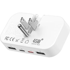 شاحن حائط USB C مسطح نحيف، شاحن سريع PD 45W فائق النحافة قابل للطي مع 4 منافذ، USB مزدوج وشاحن USB C مزدوج لأجهزة iPhone وiPad وiPod وSamsung Galaxy والكمبيوتر اللوحي وAirPods والمزيد in Kuwait