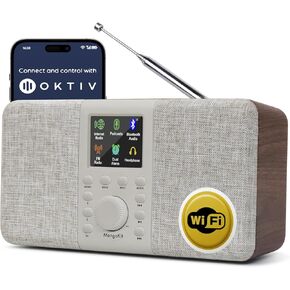 SR10 Smart WiFi Internet Radio, Podcast Player, Bluetooth Speaker, Portable FM Radio, Mains and Battery Powered Radio, Color Display,Dual Alarms, Application Control Support-Pure Black in Kuwait