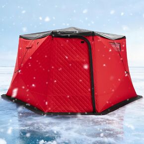 Albott Insulated Pop-Up Ice Fishing Tent, 3-4 Person Ice Shanty with Oxford Fabric, Waterproof Rain Cover, Chimney Vent, Anchors, Ropes, Carry Bag, Large Fishing Area in Kuwait