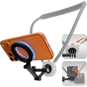 حامل هاتف برقبة مغناطيسية بطول 27.5 بوصة بدون استخدام اليدين لكاميرا POV/Vlog Selfie على الصدر مع حزام مثالي للتسجيل والطبخ وركوب الدراجات متوافق مع iPhone وAndroid (رمادي) in Kuwait