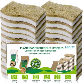 Sponges Kitchen Natural Dish Sponge Plant-Based Biodegradable Compostable Cellulose with Coconut Scrubber Sponge Non Scratch Pack of 12 Eco Friendly Kitchen sponges for Kitchen Dishes in Saudi Arabia