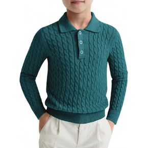 Haloumoning Boys Cable Knit Polo Shirt Kids Long Sleeve Sweater Fall Fashion Clothes 5-14 Years in Saudi Arabia
