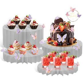 4 عبوات من رافعات البوفيه الأكريليك | حوامل عرض الطعام مع حوامل أسطوانية قابلة للتعديل للحفلات | مجموعة قاعدة الكيك الطويلة لطاولات الزفاف وأعياد الميلاد والاحتفالات (أسود، 4 متنزهات) in Kuwait