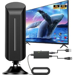 هوائي تلفزيون للتلفزيون الذكي، هوائي داخلي للقنوات المحلية، استقبال طويل المدى، يدعم 4K 1080p HD، معزز الإشارة المضخمة، كابل محوري 9.84 قدم، سهل التركيب in Kuwait