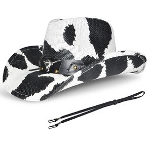 Black Straw Cowboy Hat - Wide Brim Western, Size 22.04-22.83, Durable Unisex for All Occasion in Kuwait