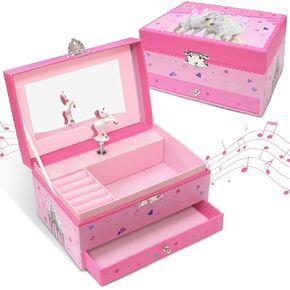 صندوق مجوهرات الأميرة الموسيقية للفتيات، صندوق موسيقى للأطفال مع منظم مجوهرات الأميرة الدوارة للأطفال مقاس 6.5 × 4.7 × 3.3 بوصة هدية عيد ميلاد للفتيات الصغيرات بعمر 3 4 5 6 7 8 9 - وردي in Kuwait